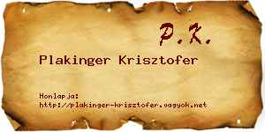 Plakinger Krisztofer névjegykártya